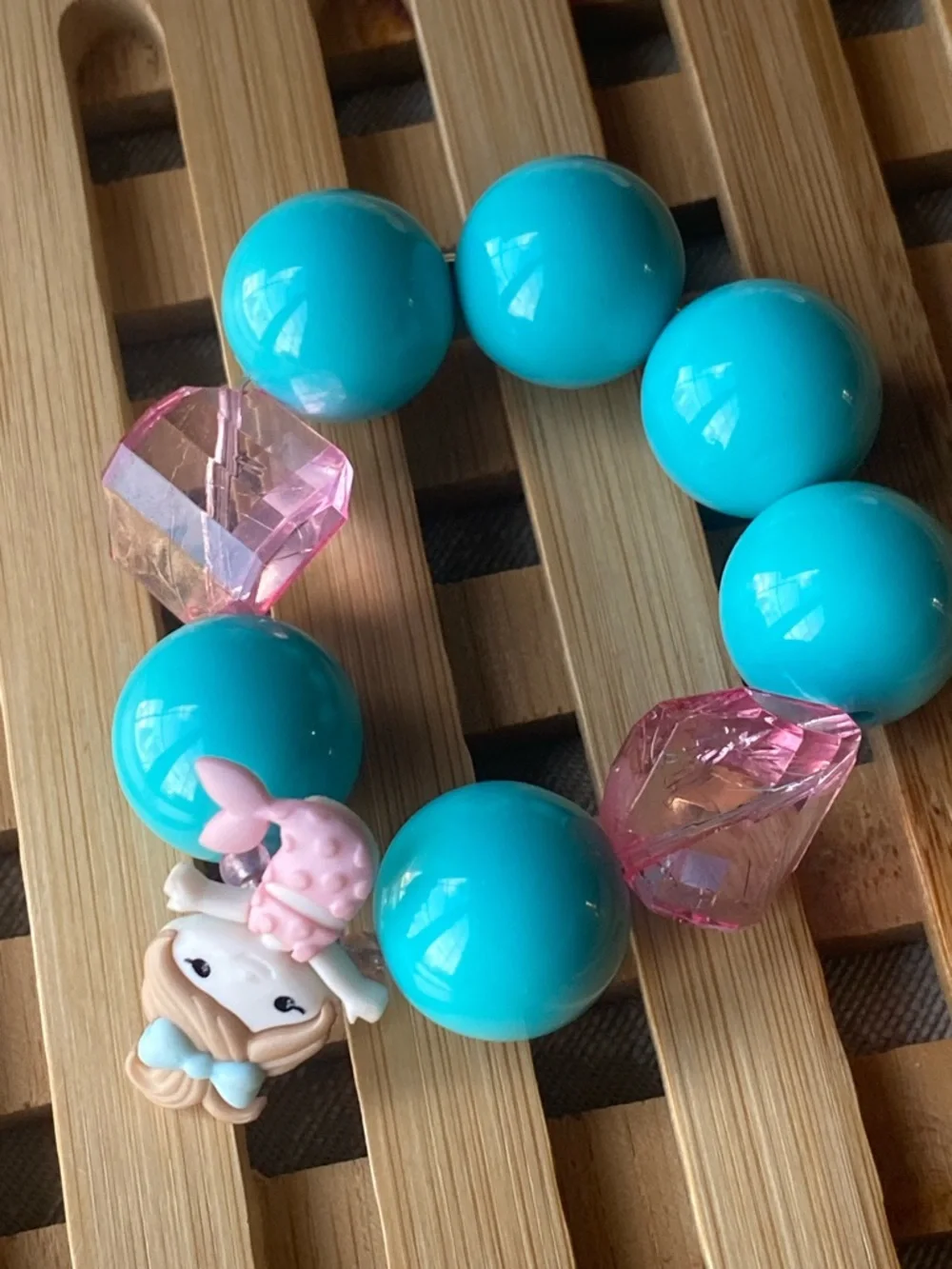 Handmade Mermaid Charm Girls Bubblegum Bead Bracelet Gift Birthday